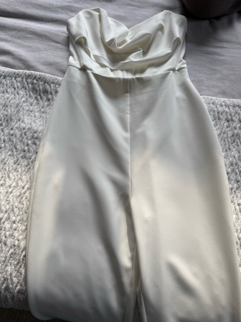 NBD Cream Strapless Draped Jumpsuit